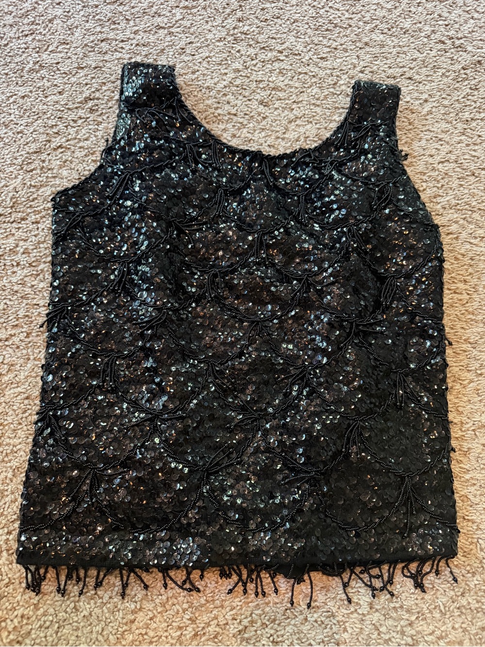 Black Vintage Flapper Sequin Scoop Neck Women's Top - Gatsby style